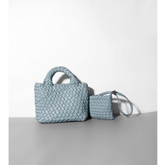 Handwoven Vegan Leather Mini Bucket Bag, Leather Basket Handbag + Crossbody Chain (20+ Colours)