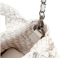 Handwoven Vegan Leather Mini Bucket Bag, Leather Basket Handbag + Crossbody Chain (20+ Colours)