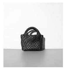 Handwoven Vegan Leather Mini Bucket Bag, Leather Basket Handbag + Crossbody Chain (20+ Colours)
