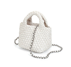 Handwoven Vegan Leather Mini Bucket Bag, Leather Basket Handbag + Crossbody Chain (20+ Colours)