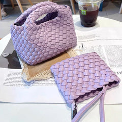 Handwoven Vegan Leather Mini Bucket Bag, Leather Basket Handbag + Crossbody Chain (20+ Colours)