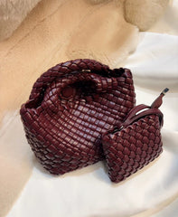 Handwoven Vegan Leather Mini Bucket Bag, Leather Basket Handbag + Crossbody Chain (20+ Colours)