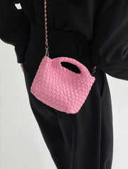 Handwoven Vegan Leather Mini Bucket Bag, Leather Basket Handbag + Crossbody Chain (20+ Colours)