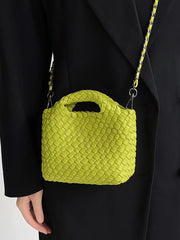 Handwoven Vegan Leather Mini Bucket Bag, Leather Basket Handbag + Crossbody Chain (20+ Colours)