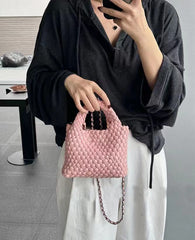 Handwoven Vegan Leather Mini Bucket Bag, Leather Basket Handbag + Crossbody Chain (20+ Colours)