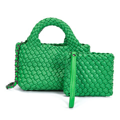 Handwoven Vegan Leather Mini Bucket Bag, Leather Basket Handbag + Crossbody Chain (20+ Colours)