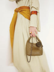 Handwoven Vegan Leather Mini Bucket Bag, Leather Basket Handbag + Crossbody Chain (20+ Colours)