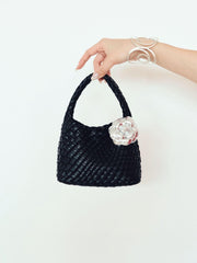 Handwoven Vegan Leather Mini Bucket Bag, Leather Basket Handbag + Crossbody Chain (20+ Colours)