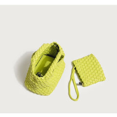 Handwoven Vegan Leather Mini Bucket Bag, Leather Basket Handbag + Crossbody Chain (20+ Colours)