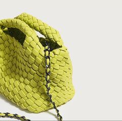 Handwoven Vegan Leather Mini Bucket Bag, Leather Basket Handbag + Crossbody Chain (20+ Colours)