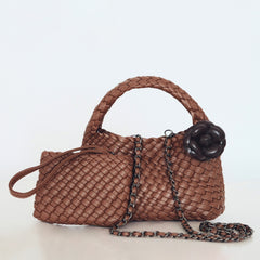 Handwoven Vegan Leather Mini Bucket Bag, Leather Basket Handbag + Crossbody Chain (20+ Colours)