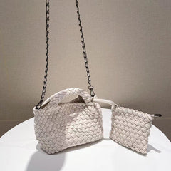 Handwoven Vegan Leather Mini Bucket Bag, Leather Basket Handbag + Crossbody Chain (20+ Colours)