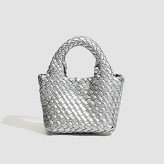 Handwoven Vegan Leather Mini Bucket Bag, Leather Basket Handbag + Crossbody Chain (20+ Colours)