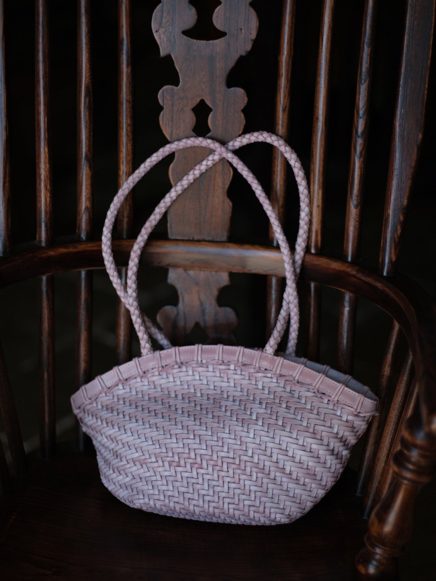 Handwoven Vegetable-Tanned Leather Basket Bag for Women｜Full Grain Cowhide Woven Tote with Braided Handle & Drawstring Liner | Spring Summer Shoulder Bag