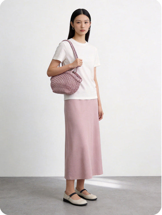 Handwoven Vegetable-Tanned Leather Basket Bag for Women｜Full Grain Cowhide Woven Tote with Braided Handle & Drawstring Liner | Spring Summer Shoulder Bag