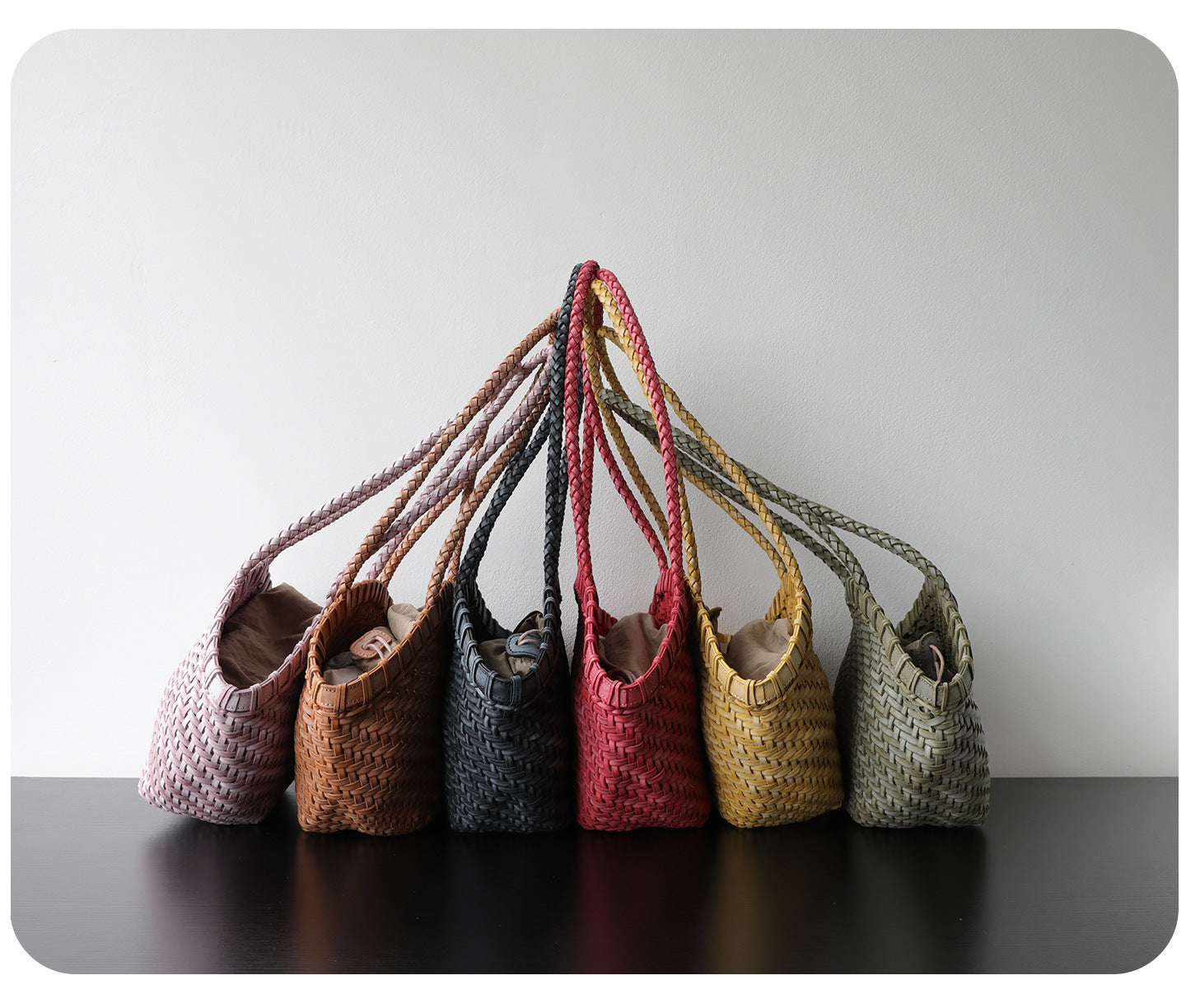 Handwoven Vegetable-Tanned Leather Basket Bag for Women｜Full Grain Cowhide Woven Tote with Braided Handle & Drawstring Liner | Spring Summer Shoulder Bag