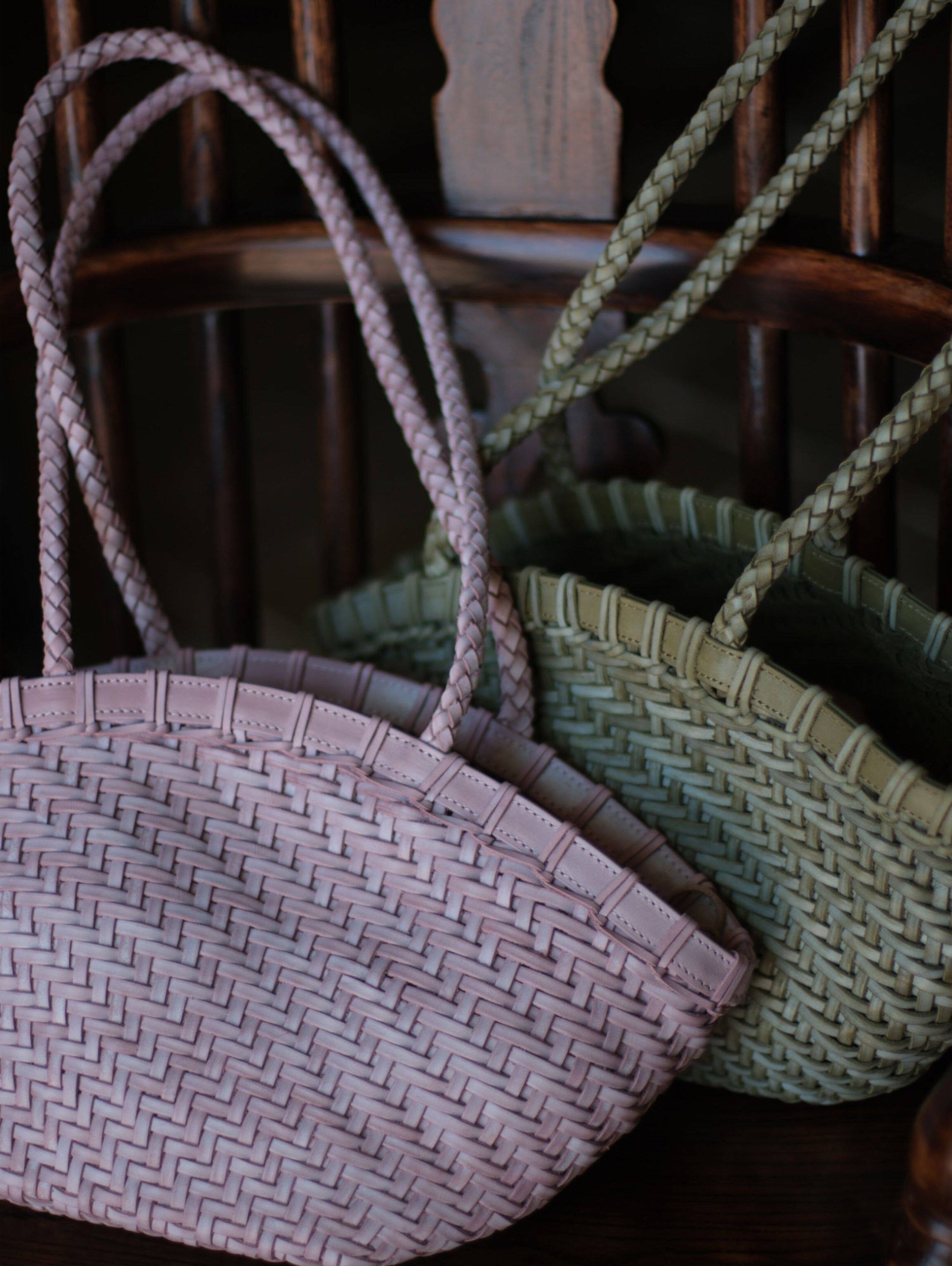 Handwoven Vegetable-Tanned Leather Basket Bag for Women｜Full Grain Cowhide Woven Tote with Braided Handle & Drawstring Liner | Spring Summer Shoulder Bag