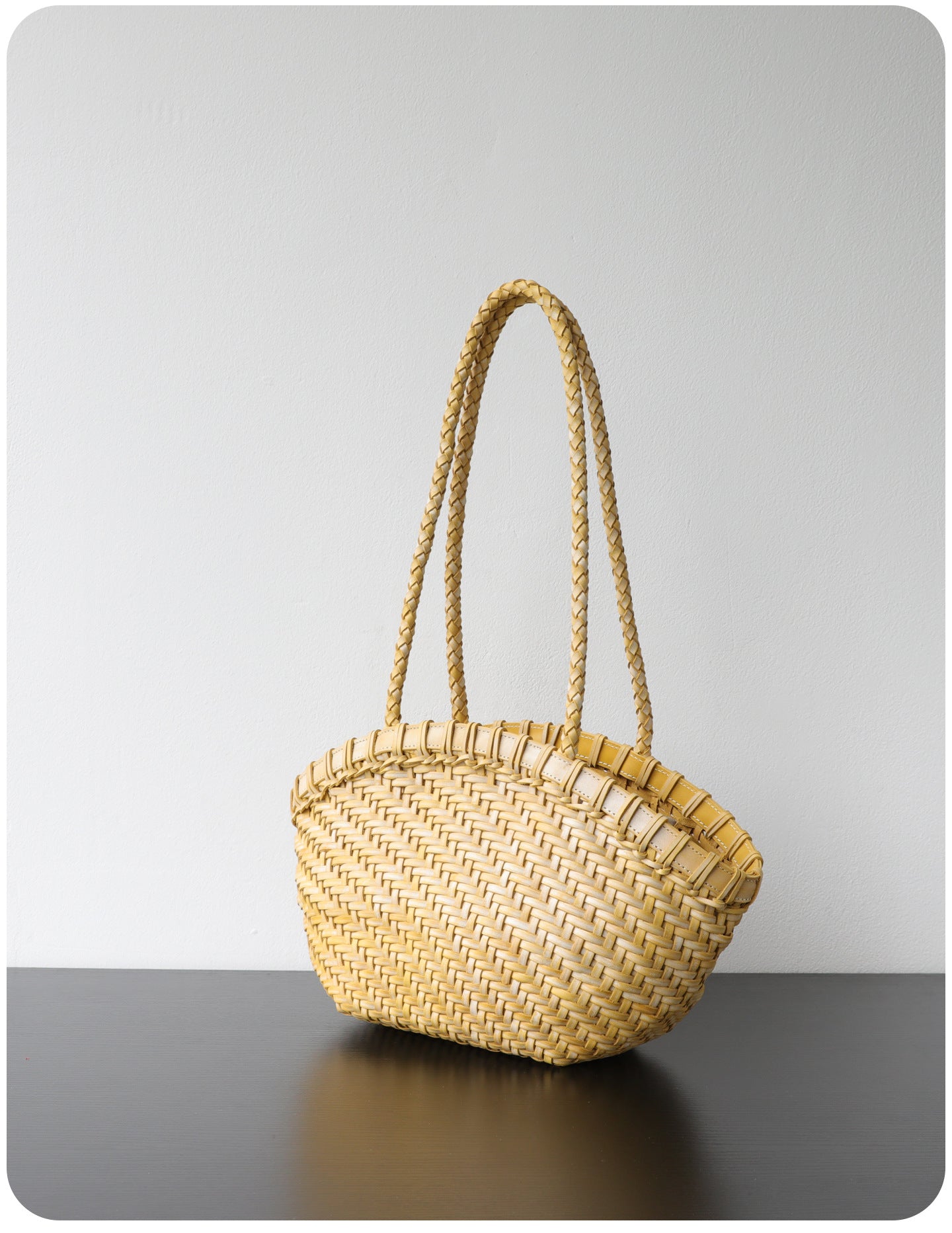 Handwoven Vegetable-Tanned Leather Basket Bag for Women｜Full Grain Cowhide Woven Tote with Braided Handle & Drawstring Liner | Spring Summer Shoulder Bag