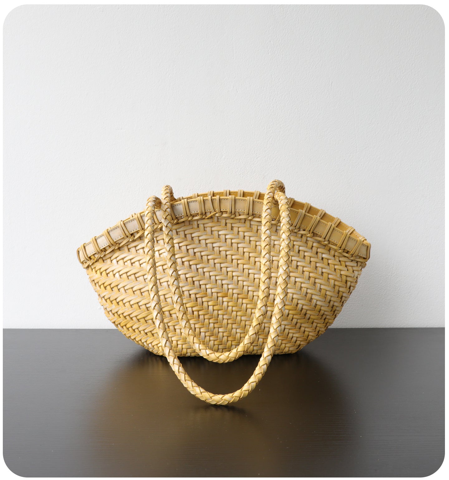 Handwoven Vegetable-Tanned Leather Basket Bag for Women｜Full Grain Cowhide Woven Tote with Braided Handle & Drawstring Liner | Spring Summer Shoulder Bag