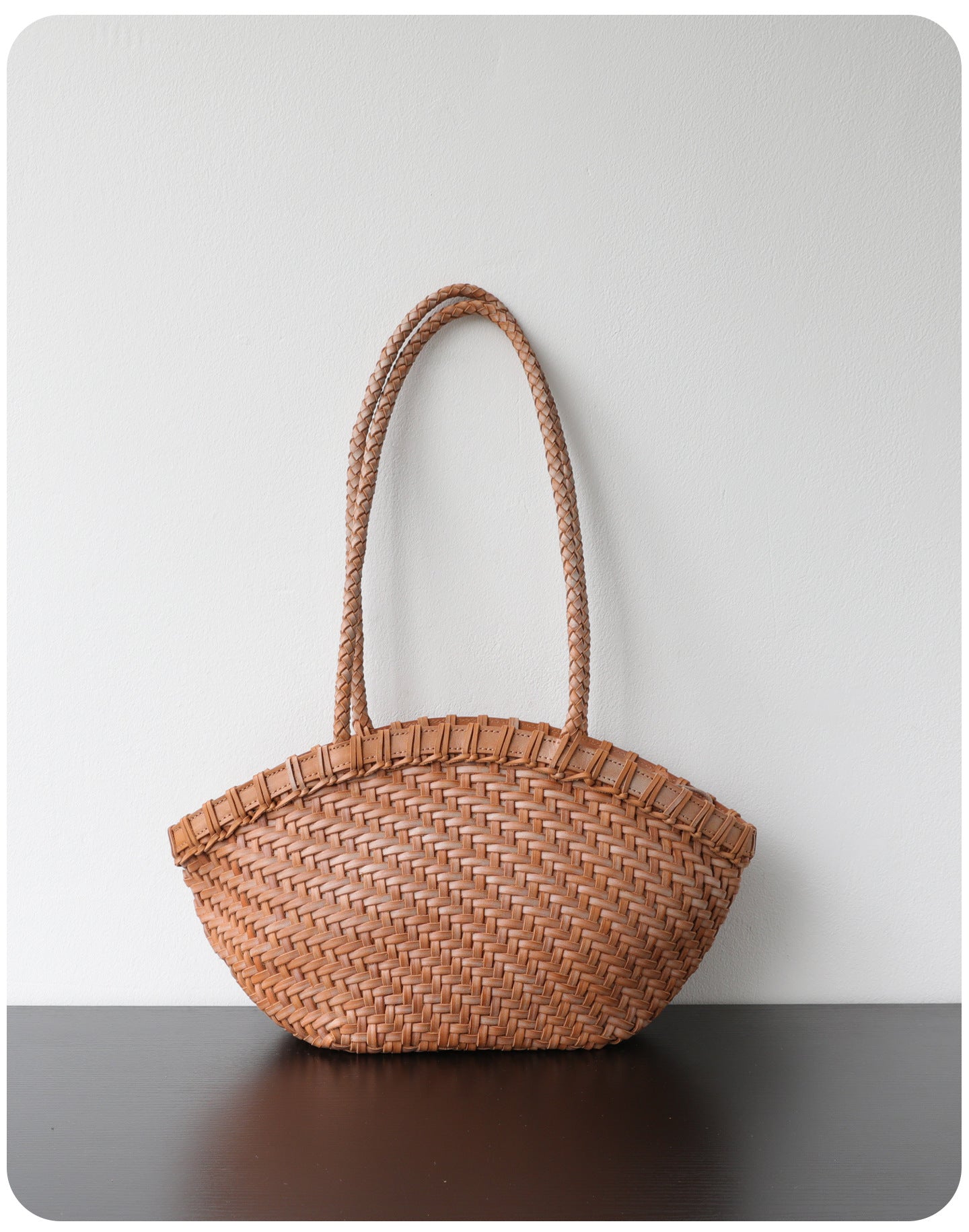 Handwoven Vegetable-Tanned Leather Basket Bag for Women｜Full Grain Cowhide Woven Tote with Braided Handle & Drawstring Liner | Spring Summer Shoulder Bag