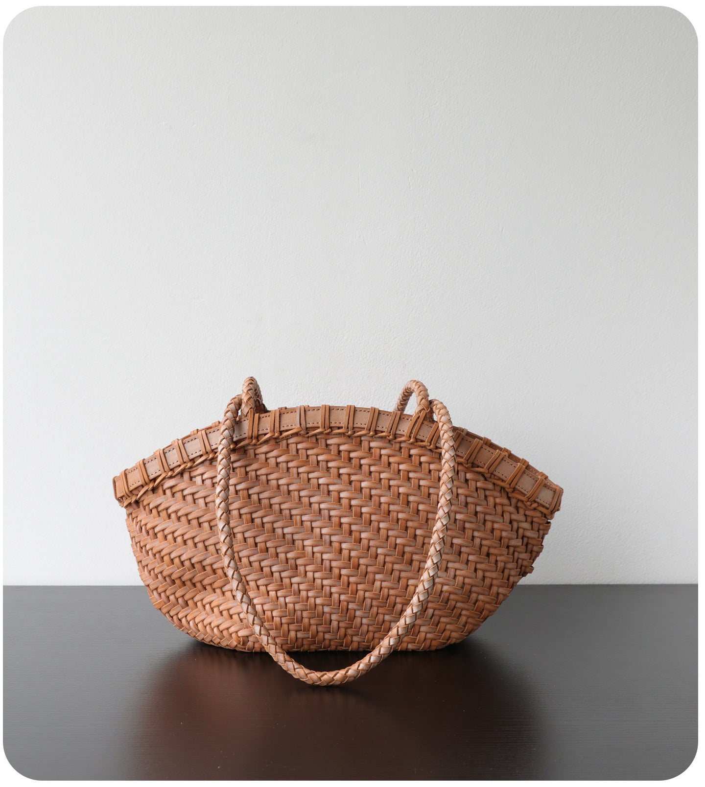 Handwoven Vegetable-Tanned Leather Basket Bag for Women｜Full Grain Cowhide Woven Tote with Braided Handle & Drawstring Liner | Spring Summer Shoulder Bag
