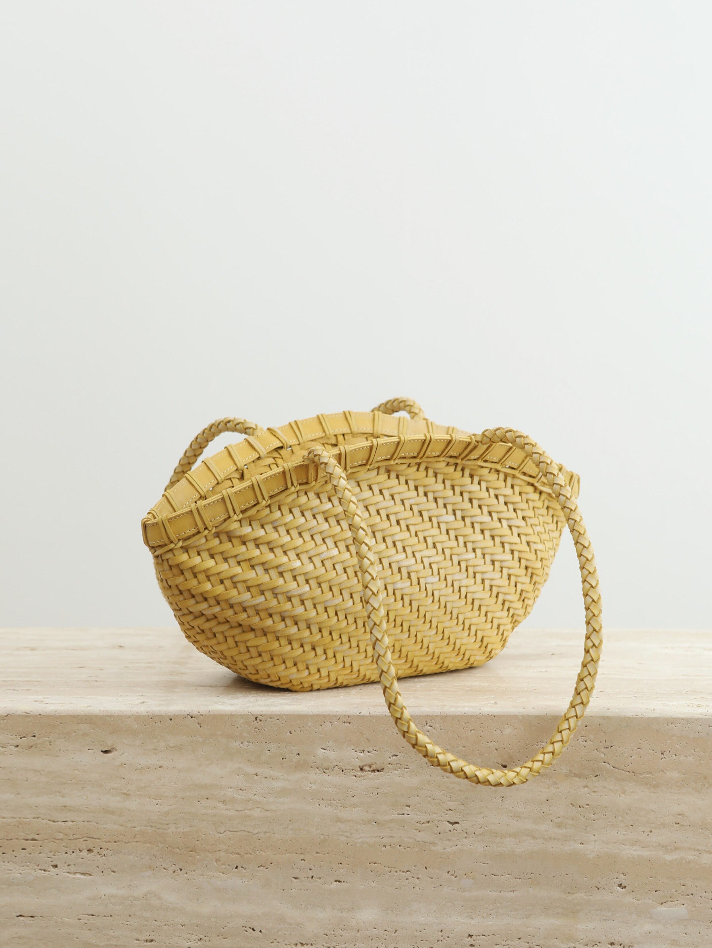 Handwoven Vegetable-Tanned Leather Basket Bag for Women｜Full Grain Cowhide Woven Tote with Braided Handle & Drawstring Liner | Spring Summer Shoulder Bag