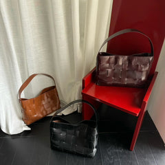Handwoven Women's Woven Leather Tote Bag, Large Cowhide Leather Woven Laptop Handbag for Work or Casual Use