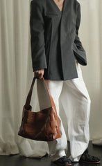 Handwoven Women's Woven Leather Tote Bag, Large Cowhide Leather Woven Laptop Handbag for Work or Casual Use