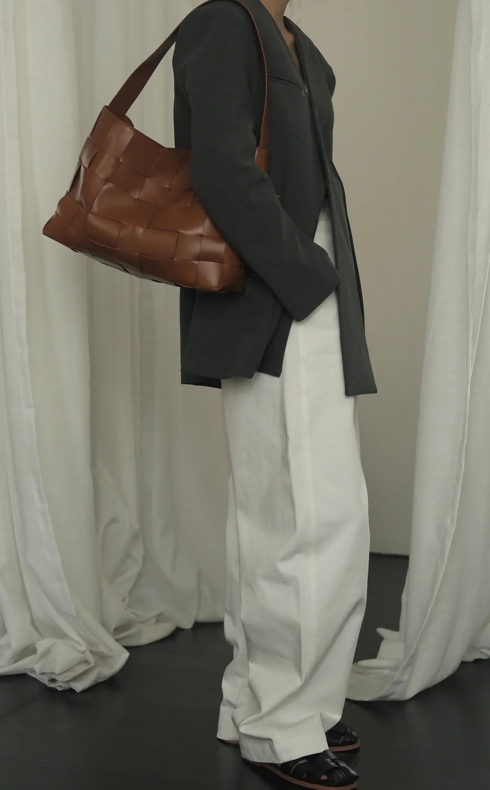 Handwoven Leather Women's Woven Tote Bag, Large Cowhide Leather Woven Women Leather Laptop Bags Brown