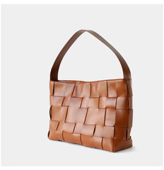 Handwoven Women's Woven Leather Tote Bag, Large Cowhide Leather Woven Laptop Handbag for Work or Casual Use