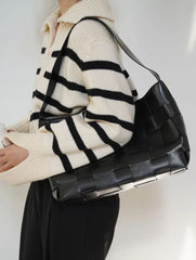 Handwoven Women's Woven Leather Tote Bag, Large Cowhide Leather Woven Laptop Handbag for Work or Casual Use