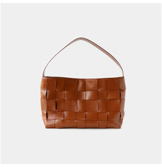Handwoven Women's Woven Leather Tote Bag, Large Cowhide Leather Woven Laptop Handbag for Work or Casual Use