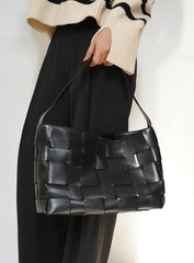 Handwoven Women's Woven Leather Tote Bag, Large Cowhide Leather Woven Laptop Handbag for Work or Casual Use