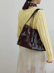 Handwoven Women's Woven Leather Tote Bag, Large Cowhide Leather Woven Laptop Handbag for Work or Casual Use