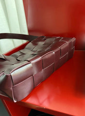 Handwoven Women's Woven Leather Tote Bag, Large Cowhide Leather Woven Laptop Handbag for Work or Casual Use