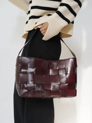 Handwoven Women's Woven Leather Tote Bag, Large Cowhide Leather Woven Laptop Handbag for Work or Casual Use