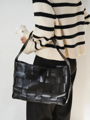 Handwoven Women's Woven Leather Tote Bag, Large Cowhide Leather Woven Laptop Handbag for Work or Casual Use