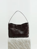 Handwoven Leather Women's Woven Tote Bag, Large Cowhide Leather Woven Women Leather Laptop Bags Wine
