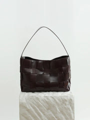 Handwoven Women's Woven Leather Tote Bag, Large Cowhide Leather Woven Laptop Handbag for Work or Casual Use