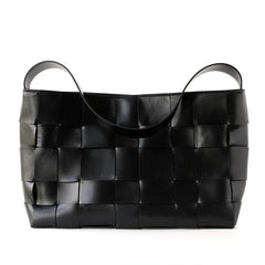 Handwoven Women's Woven Leather Tote Bag, Large Cowhide Leather Woven Laptop Handbag for Work or Casual Use