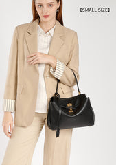 High-End Genuine Leather and Suede Leather Handbag with Lock Clasp, Women's Versatile Shoulder & Crossbody Bag for Commuting