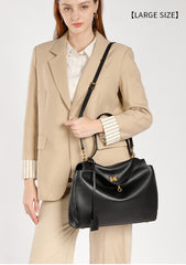 High-End Genuine Leather and Suede Leather Handbag with Lock Clasp, Women's Versatile Shoulder & Crossbody Bag for Commuting