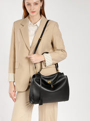 High-End Genuine Leather and Suede Leather Handbag with Lock Clasp, Women's Versatile Shoulder & Crossbody Bag for Commuting