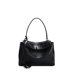 High-End Genuine Leather and Suede Leather Handbag with Lock Clasp, Women's Versatile Shoulder & Crossbody Bag for Commuting