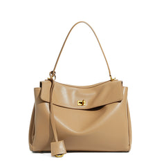 High-End Genuine Leather and Suede Leather Handbag with Lock Clasp, Women's Versatile Shoulder & Crossbody Bag for Commuting