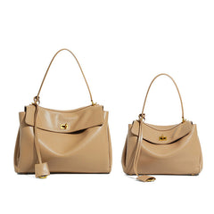 High-End Genuine Leather and Suede Leather Handbag with Lock Clasp, Women's Versatile Shoulder & Crossbody Bag for Commuting