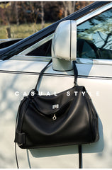 High-End Genuine Leather and Suede Leather Handbag with Lock Clasp, Women's Versatile Shoulder & Crossbody Bag for Commuting