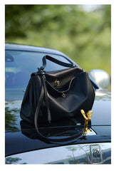 High-End Genuine Leather and Suede Leather Handbag with Lock Clasp, Women's Versatile Shoulder & Crossbody Bag for Commuting