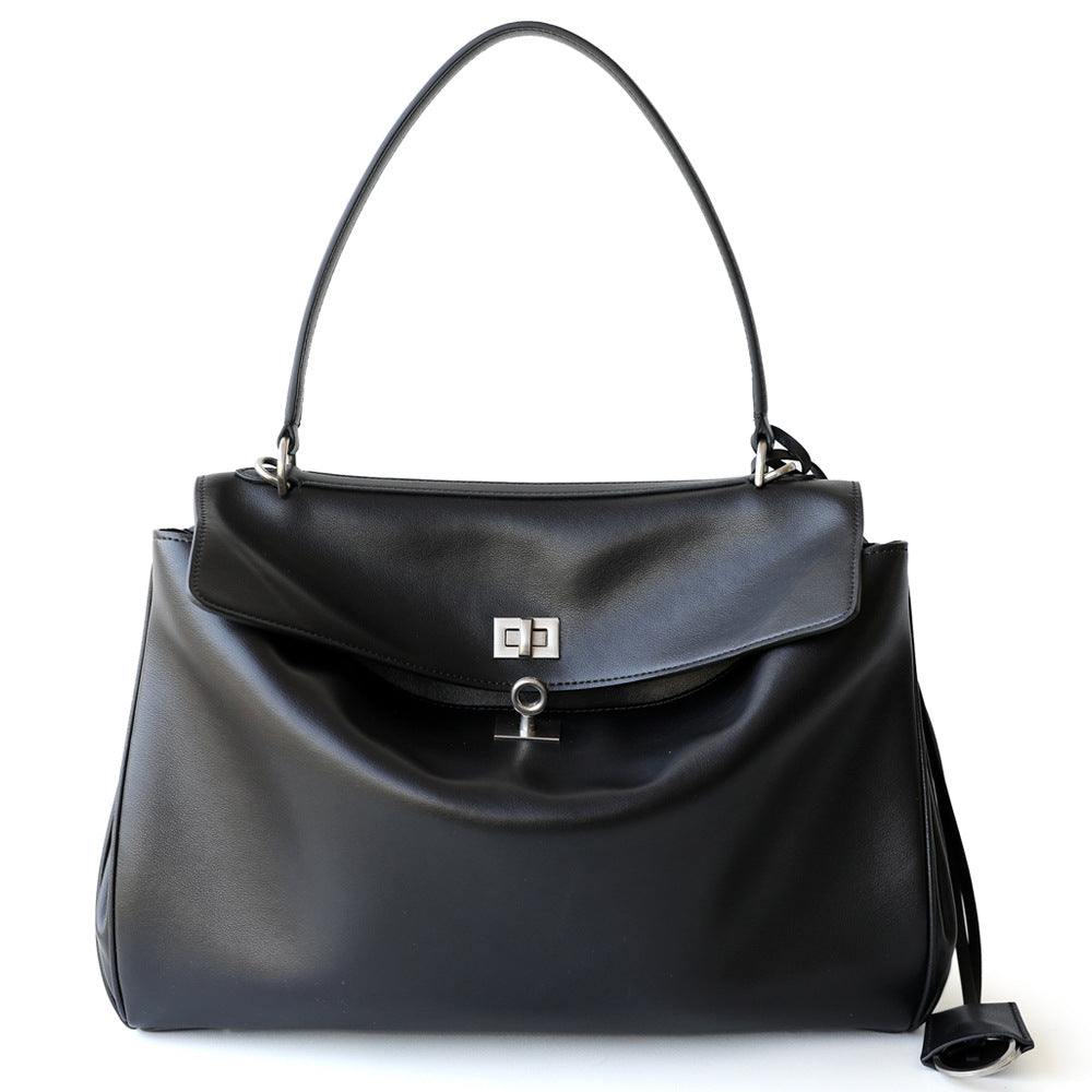 High-End Genuine Leather and Suede Leather Handbag with Lock Clasp, Women's Versatile Shoulder & Crossbody Bag for Commuting