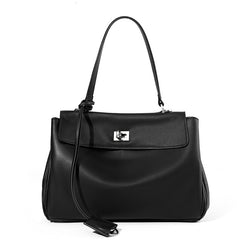 High-End Genuine Leather and Suede Leather Handbag with Lock Clasp, Women's Versatile Shoulder & Crossbody Bag for Commuting